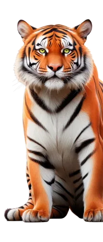 Tiger, HD, realistic, detailed fur, orange and black stripes, sharp claws, muscular legs, powerful jaws, whiskers, green eyes, majestic posture, close-up, shallow depth of field, warm lighting, cinema