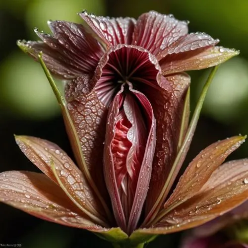 a vibrant red flower with vibrant petals glistens in the sunlight. Each petals are soft and velvety to the touch, with delicate delicate petals that curl around the base. The petals are a rich green, 