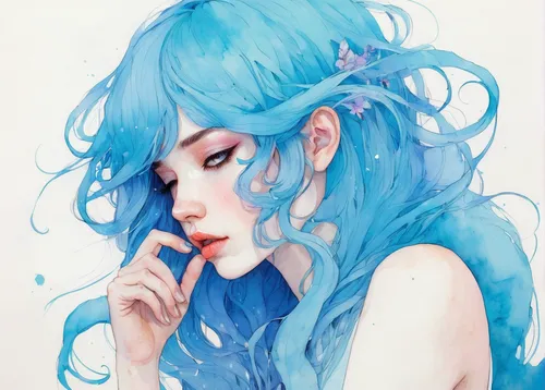 watercolor blue,watery heart,watercolor mermaid,blue hair,winterblueher,water nymph,azure,ocean blue,blue painting,blue mint,blue rain,water-the sword lily,bluebottle,blu,aqua,ice queen,aquarius,neptune,watercolor,water pearls,Illustration,Paper based,Paper Based 19