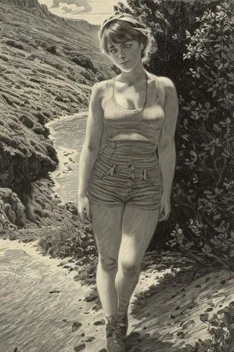 the blonde in the river,girl on the river,hiker,retro woman,1950s,woman walking,greta oto,klyuchevskaya sopka,model years 1960-63,1940s,vintage woman,1952,girl on the dune,1940,1929,woman with ice-cream,1950's,vintage girl,1926,watzmannfrau,Art sketch,Art sketch,Traditional