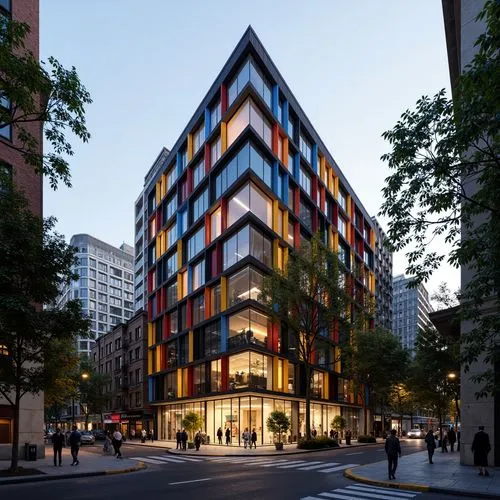 kimmelman,adjaye,mvrdv,glass facade,colorful facade,tishman,massart,ocad,andaz,glass facades,cubic house,glass building,reclad,gensler,julliard,cube house,rmit,bjarke,arkitekter,multistoreyed