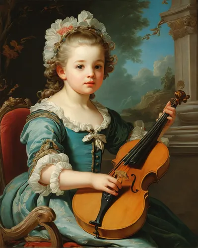 woman playing violin,violinist,child portrait,violin player,violin woman,rococo,violin,young girl,portrait of a girl,violinist violinist,woman playing,mozartkugel,playing the violin,bougereau,bass violin,violone,mozartkugeln,violist,violoncello,la violetta,Art,Classical Oil Painting,Classical Oil Painting 36