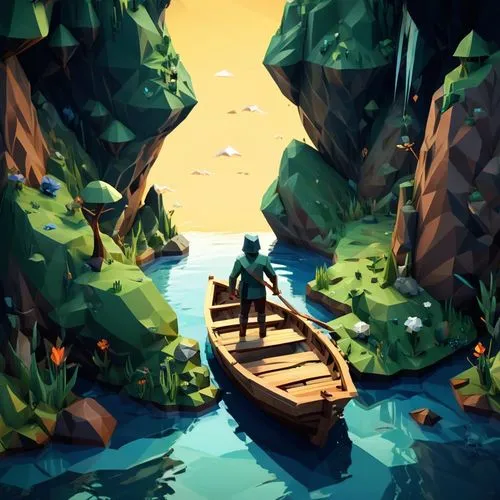 canoeing,boat landscape,raft,boat ride,canoed,little boat,lowpoly,wooden boat,overwater,canoer,backwater,low poly,wander,explorers,canoe,adrift,floating islands,fishermens,cave on the water,floating island,Unique,3D,Low Poly