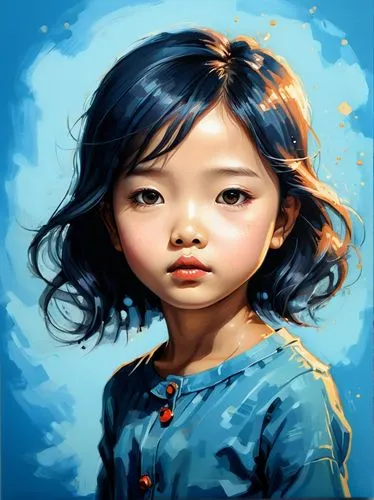 blue painting,girl portrait,little girl in wind,mongolian girl,digital painting,kids illustration,marinette,girl drawing,kommuna,overpainting,krita,world digital painting,young girl,little girl,mystical portrait of a girl,painter doll,photo painting,the little girl,hoshihananomia,oriental girl,Conceptual Art,Daily,Daily 34