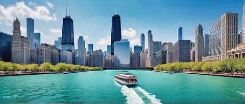 chicago skyline,chicago,chicagoland,waterfronts,chicagoan,dearborn,grand canal,lake shore,federsee pier,dubay,lakefront,water taxi,harbour city,dubia,metra,seaports,megacities,lakeshore,financial district,illinoian,Illustration,Realistic Fantasy,Realistic Fantasy 39