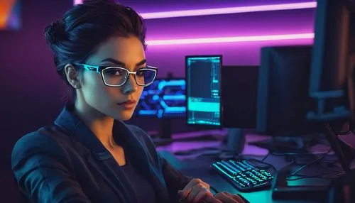 girl at the computer,cyber glasses,blur office background,secretarial,librarian,computerologist,night administrator,operator,cyberpunk,secretariats,female doctor,minh,cyberangels,neon human resources,operators,technologist,zhu,computer freak,cyberathlete,kirca,Conceptual Art,Fantasy,Fantasy 14