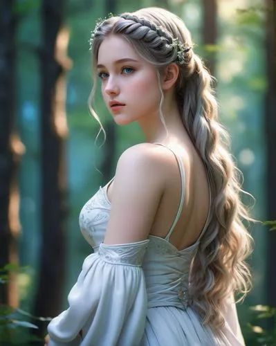 Create a photo realistic in William-Adolphe Bouguereau style of a beautiful women has a curvy body, white skin, flowing long bun hair, natural blue eyes, and wearing simple mini dressed. Realistic han