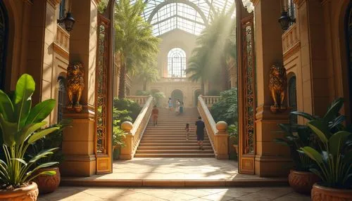 conservatory,theed,glyptotek,atriums,sanctuary,hall of the fallen,cathedral,orangery,entryway,entranceway,hallway,basiliensis,winter garden,sanctum,two palms,royal palms,forest chapel,entrance hall,pillars,corridor,Photography,General,Realistic