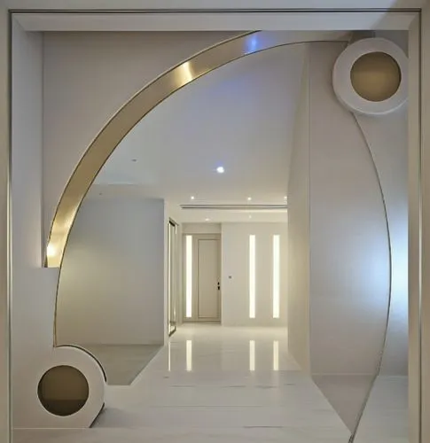 hallway space,circular staircase,hallway,ufo interior,semi circle arch,corridor,Photography,General,Realistic