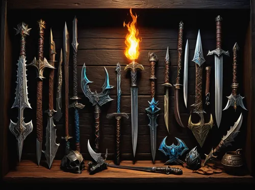 swords,collected game assets,weapons,massively multiplayer online role-playing game,torches,smouldering torches,blacksmith,fire background,heroic fantasy,game of thrones,games of light,cooking utensils,staves,fire screen,dane axe,decorative arrows,instruments,witcher,mobile video game vector background,dragon slayer,Art,Artistic Painting,Artistic Painting 02