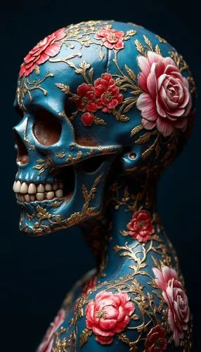 floral skull,boho skull,calavera,sugar skull,la calavera catrina,skull sculpture