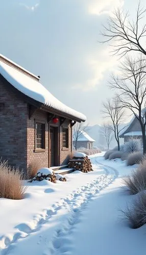 winter house,3d rendering,render,winter background,3d render,the cabin in the mountains