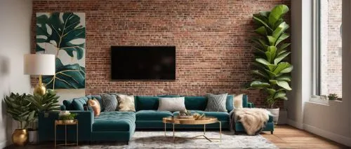 modern decor,apartment lounge,contemporary decor,wall decor,interior decor,wall decoration,decor,fire place,living room,livingroom,fireplace,cork wall,brick background,interior decoration,shared apartment,interior design,philodendron,decors,bonus room,wall of bricks,Illustration,Paper based,Paper Based 06