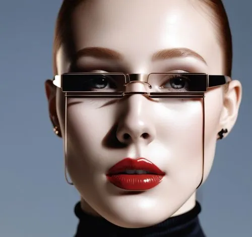 超逼真，时尚,a mannequin with glasses on its head and red lips,sobchak,essilor,eyewear,cyber glasses,dita,luxottica,Photography,General,Realistic