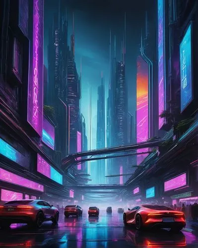 futuristic landscape,cybercity,cityscape,cyberpunk,metropolis,colorful city,futuristic,cybertown,city highway,fantasy city,cyberscene,urban,polara,synth,city at night,cyberport,neon arrows,guangzhou,cyberworld,cyberia,Illustration,Realistic Fantasy,Realistic Fantasy 16