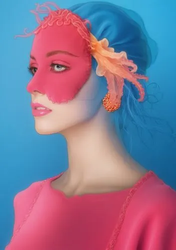 gradient mesh,masquerade,venetian mask,corail,digital painting,digital art,flamenca,fantasy portrait,rosella,neon makeup,world digital painting,fluoro,digital artwork,image manipulation,rosacea,ceravolo,retouching,cosmetic,colored pencil background,celosia,Photography,General,Realistic