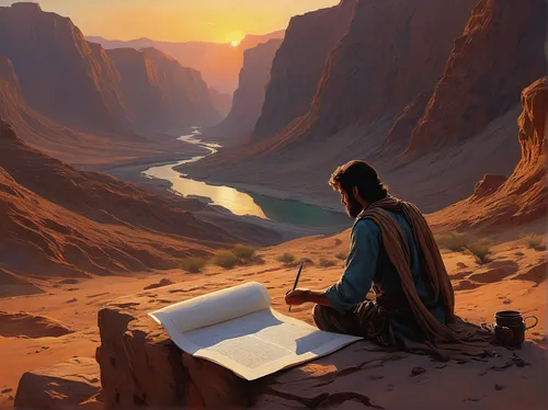 world digital painting,writing-book,sci fiction illustration,study,digital painting,desert landscape,digital nomads,biblical narrative characters,canyon,girl studying,learn to write,desert background,desert desert landscape,nomad life,painting technique,landscape background,jrr tolkien,author,hand digital painting,fantasy art,Conceptual Art,Fantasy,Fantasy 12