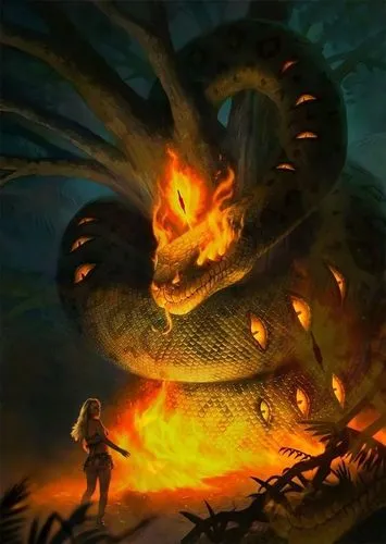 Britney Spears, caçadora, assustada pela largata de fogo, saterê, selva,forest dragon,dragon slayer,dragon fire,wyrm,dragon li,campfire,serpent,burning torch,burning tree trunk,calabaza,painted dragon