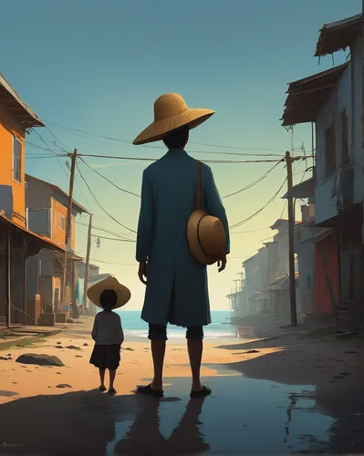 Create a mysterious tale set in a small coastal town, where the locals wear straw hats that possess magical powers.,yellow sun hat,ordinary sun hat,village life,vietnam,hanoi,sun hats,straw hat,pilgri