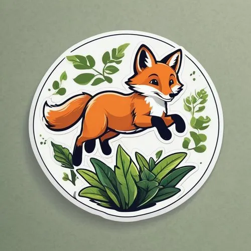 garden-fox tail,foxxy,a fox,little fox,cute fox,a badge,Unique,Design,Sticker