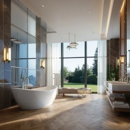 luxury bathroom,modern minimalist bathroom,luxury home interior,interior modern design,bathtub,modern decor,modern room,bathroom,shower bar,interior design,luxury property,modern kitchen interior,bath,3d rendering,contemporary decor,great room,glass wall,shower base,tile flooring,modern style