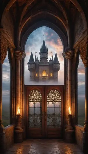 fairy tale castle,fairytale castle,ghost castle,the threshold of the house,fantasy picture,doorways,castle of the corvin,fairy tale,haunted castle,3d fantasy,doorway,house silhouette,castle,front door,castle windows,gold castle,gatehouses,chateaux,a fairy tale,chateau,Photography,Fashion Photography,Fashion Photography 23