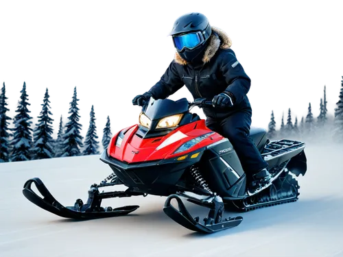 Snowmobile, winter sports, speed, snowy mountain, frosty air, realistic tracks, metallic body, headlights, windshield, ski goggles, warm fur-lined jacket, gloves, boots, dynamic pose, action shot, low