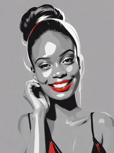 digital painting,vector illustration,fashion illustration,fashion vector,vector art,jazz singer,digital drawing,pin-up girl,pin up girl,hepburn,caricaturist,digital art,valentine pin up,a girl's smile,red lipstick,digital illustration,caricature,african woman,red lips,pop art style,Digital Art,Line Art