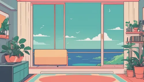 ocean view,window sill,windowsill,window,bedroom window,window with sea view,seaside view,beach house,apartment,ocean,sky apartment,an apartment,big window,seaside,seaside country,sea ocean,scenery,study room,beachhouse,room,Illustration,Japanese style,Japanese Style 06