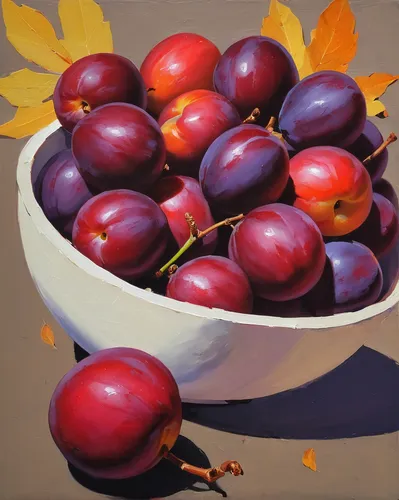 cherries in a bowl,plums,laurel cherry,cherries,sweet cherries,plum,autumn fruit,heart cherries,red plum,pluot,autumn fruits,purple grapes,purple chestnut,jewish cherries,red grapes,great cherry,rowanberries,autumn still life,european plum,bubble cherries,Conceptual Art,Fantasy,Fantasy 09