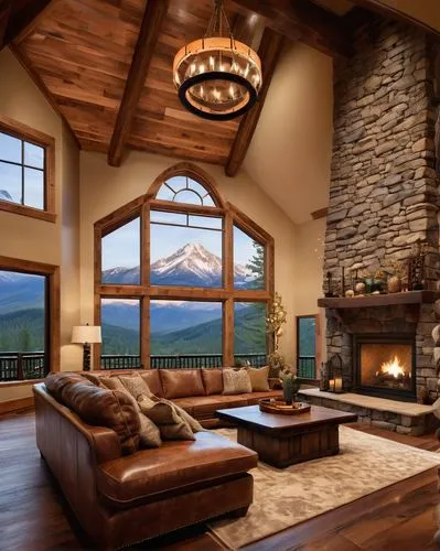 the cabin in the mountains,fire place,house in the mountains,house in mountains,log home,beautiful home,alpine style,family room,log cabin,luxury home interior,fireplaces,fireplace,chalet,living room,great room,wooden beams,livingroom,rustic,log fire,modern living room,Illustration,Realistic Fantasy,Realistic Fantasy 08