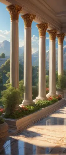 pillars,greek temple,columns,three pillars,doric columns,neoclassical,peristyle,artemis temple,palladianism,zappeion,pergamon,neoclassicist,marble palace,neoclassicism,crillon,colonnades,caesars,palladian,house with caryatids,sybaris,Illustration,Realistic Fantasy,Realistic Fantasy 27