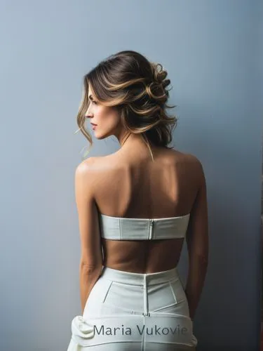 Black and white quality portrait of pretty Marija Vukovic’s backside.,the back view of a woman in white suit,mariska,backless,back view,martika,marija,backs,Photography,Black and white photography,Bla