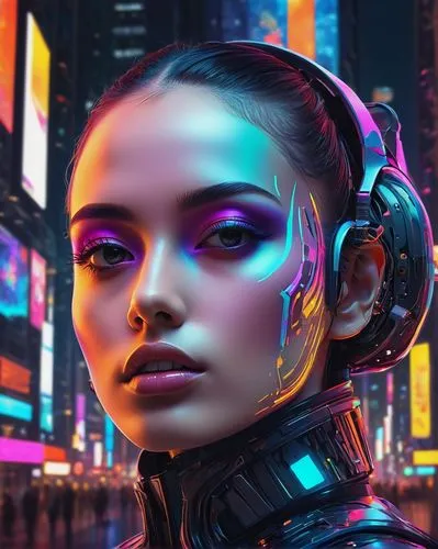 cyberpunk,world digital painting,futuristic,cyber,neon makeup,sci fiction illustration,valerian,cyborg,scifi,vector girl,echo,cyberspace,dystopian,neon lights,neon body painting,neon,metropolis,neon light,digital art,android inspired,Illustration,Realistic Fantasy,Realistic Fantasy 26