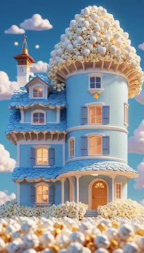 whipped cream castle,dandelion hall,snowhotel,bee house,mushroom island,snow house,sugar house,honey bee home,gold castle,treasure house,floating island,sky apartment,house of the sea,crispy house,fairy tale castle,cube house,snow roof,mushroom landscape,bee farm,little house,Unique,3D,3D Character