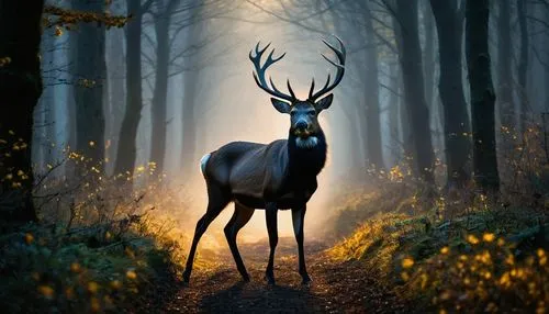 european deer,whitetail,glowing antlers,pere davids deer,male deer,forest animal,Photography,General,Fantasy