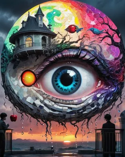 eye ball,eyeball,cosmic eye,psychedelic art,eye,baku eye,third eye,one eye monster,all seeing eye,surrealism,eye cancer,peacock eye,three eyed monster,abstract eye,robot eye,fractalius,the eyes of god,panopticon,house of the sea,sci fiction illustration,Illustration,Realistic Fantasy,Realistic Fantasy 47