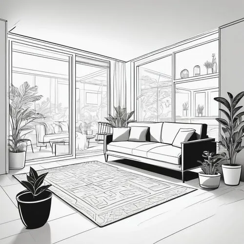 house plants,houseplants,houseplant,sunroom,modern room,sketchup,Illustration,Black and White,Black and White 04