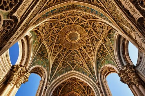 quatrefoils,tracery,intricacy,arcaded,neogothic,vaulted ceiling,ornamentation,architectural detail,intricately,western architecture,alcazar of seville,archly,orvieto,pointed arch,fretwork,florence cathedral,gaudi,three centered arch,archways,seville,Illustration,Abstract Fantasy,Abstract Fantasy 10