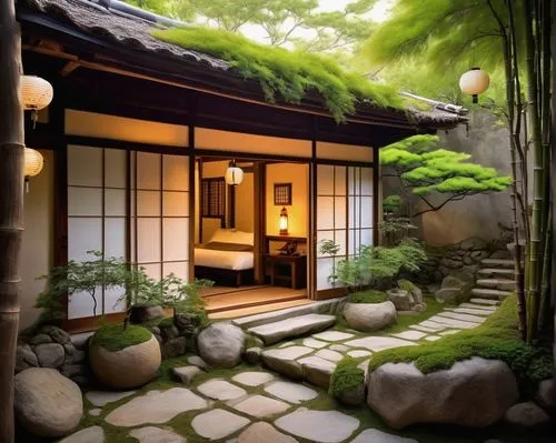 japanese-style room,ryokan,ryokans,teahouse,japanese zen garden,japanese garden ornament,japanese art,japan garden,zen garden,japanese style,asian architecture,japanese shrine,japon,japanese garden,japanese restaurant,kyoto,dojo,home landscape,beautiful japan,yoshiwara,Illustration,Realistic Fantasy,Realistic Fantasy 32