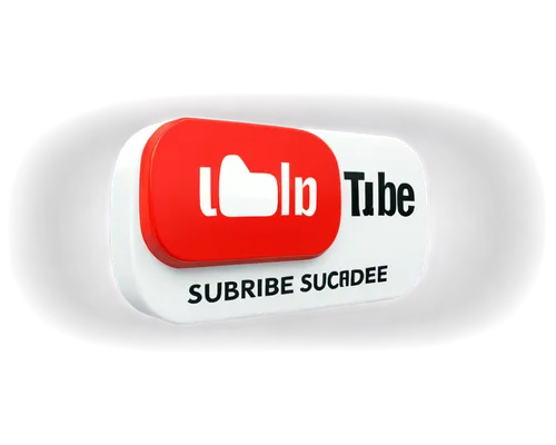 YouTube subscribe button, red and white colors, rounded rectangle shape, subscribe text in bold font, white background, glossy effect, 3D appearance, slight shadow under button, centered composition, 