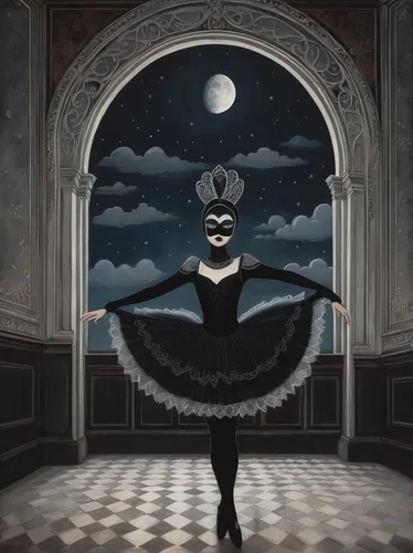 ballet master,black swan,swan lake,ballet dancer,ballerina girl,ballet tutu,pirouette,ballerina,danse macabre,ballet,dancer,girl ballet,masquerade,little girl ballet,dance,ballet don quijote,pierrot,waltz,dance of death,theatrical,Illustration,Abstract Fantasy,Abstract Fantasy 05