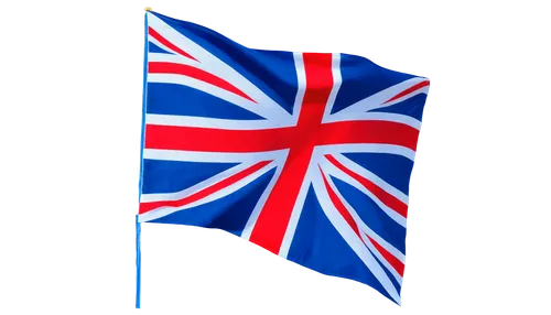 Union Jack flag, red white and blue colors, symmetrical design, diagonal crosses, Saint George's Cross, Saint Andrew's Cross, Saint Patrick's Cross, waving in wind, fabric texture, bright lighting, cl