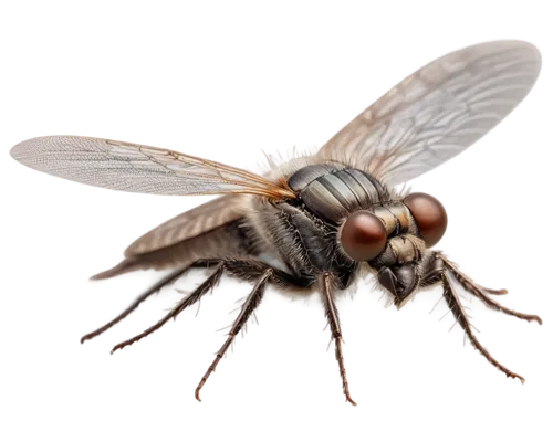 Drain fly, tiny, grayish-brown body, transparent wings, large compound eyes, long antennae, thin legs, hovering, close-up, shallow depth of field, soft focus, natural light, 1/2 composition, detailed 