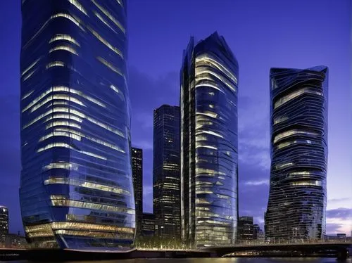 Modern skyscraper, sleek lines, glass façade, steel structure, futuristic design, urban landscape, cityscape, busy streets, night scene, neon lights, reflection on windows, intricate details, contempo