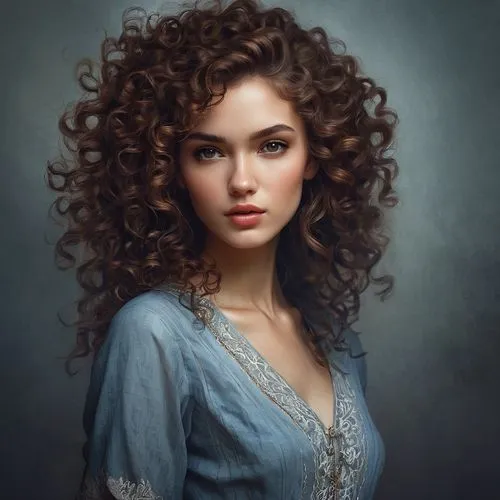 curly brunette,romantic portrait,belle,demelza,curly hair,voluminous,Conceptual Art,Fantasy,Fantasy 17