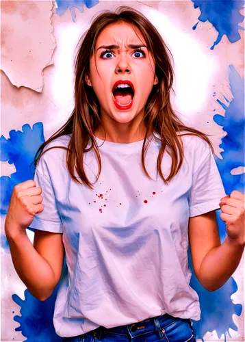 scared woman,jeans background,girl in t-shirt,digital art,digital painting,portrait background,poki,denim background,crayon background,saana,transparent background,greenscreen,digital artwork,scream,free background,lydia,hand digital painting,bruxism,tshirt,scaretta,Illustration,Paper based,Paper Based 25