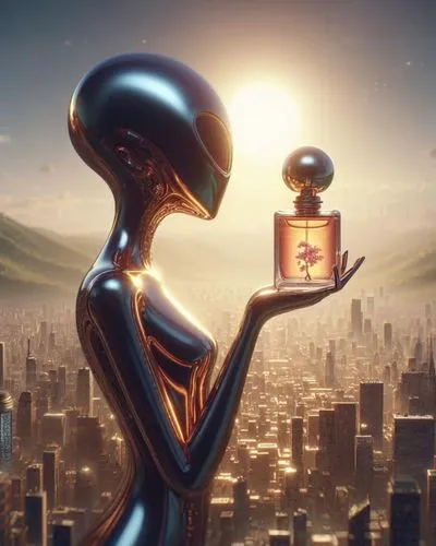 perfume bottle,extraterrestrial life,sci fiction illustration,alien planet,extraterrestrial,alien world,droid,metropolis,random access memory,futuristic,et,scifi,robot in space,humanoid,alien invasion,alien,earth rise,science-fiction,science fiction,cinema 4d