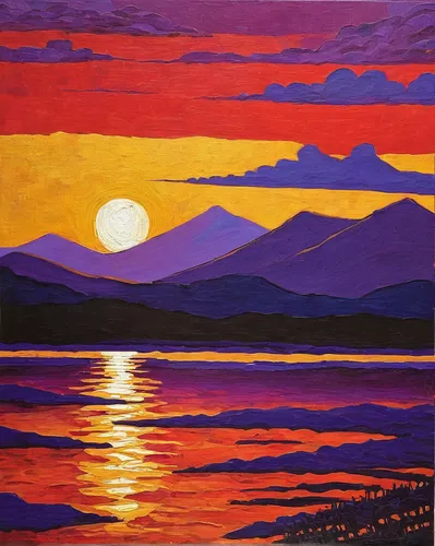 carol colman,connemara,olle gill,loch venachar,mountain sunrise,stabyhoun,donegal,loch,purple landscape,evening lake,incredible sunset over the lake,braque d'auvergne,lake mcdonald,coast sunset,summer solstice,lake santa fe,isle of skye,sunset,tramonto,lake champlain,Art,Classical Oil Painting,Classical Oil Painting 30