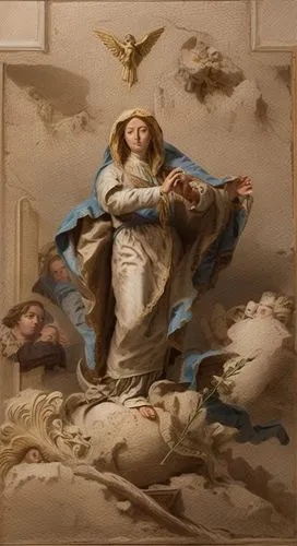 the immaculate mary with angels above the cloud of smoke,tiepolo,annunciation,the annunciation,batoni,baroque angel,poussin,Common,Common,Natural